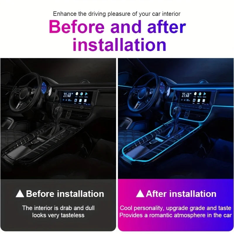 Car Interior Light LED Strip 5M USB Car Decoration Ambient Lamp Car Interior Led Decorative Lamp EL Wiring Neon Strip Universal